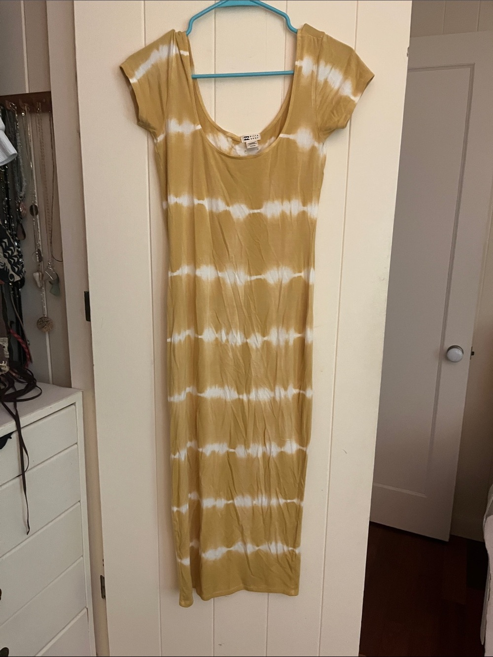 Billabong Mustard and White Tie-Dye Scoop Neck Maxi Dress